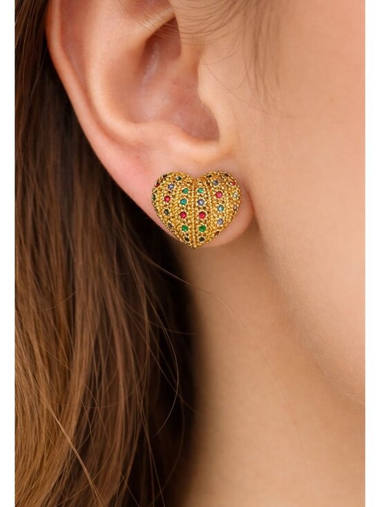 Nina Ricci Jewelry - Nina Ricci Gold Tone Heart Clip On Earrings Red Green Rhinestones 1"